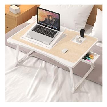 Imagem de Mesa de cama ajustável moderna para laptop, compartimento para cartão/gaveta/suporte de copos/bandeja de cama multifuncional com perna dobrável, sofá de cama, comer, escrever (amarelo 59,9 cm)