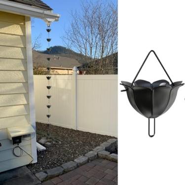 Imagem de WEBSID Calhas de desvio, correntes de chuva de alumínio para calha, decoração de sistema de captura de água de chuva, corrente coletora de chuva de 2,4 m, 2,6 m, 3 m, sinos de chuva, fácil instalação