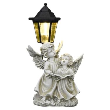 Imagem de Estátuas de anjo de jardim - Esculturas solares ao ar livre Estátuas de jardim de anjo - Decoração de arte com sensor ornamento de gramado com luz para varanda e aniversário