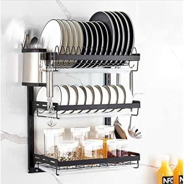 Imagem de BSNANCA Escorredor de louça, suporte de cozinha de aço inoxidável, suporte de armazenamento de talheres, escorredor de parede a (C) (D)