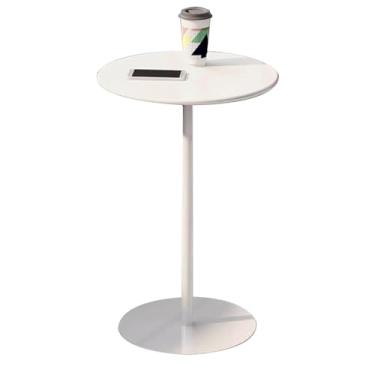 Imagem de Mesa lateral pequena | Mesa de pub alta redonda de metal branco | Mesa de jantar de café | Mesa de cabeceira estreita para cozinha, sala de estar, quarto (uma cor 40,5 x 40,5 x 72 cm)