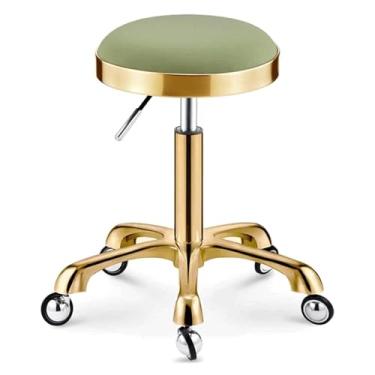 Imagem de BSNANCA Banqueta redonda para salão de beleza com rodinhas de couro hidráulico resistente altura ajustável banco de trabalho carga 150 kg (azul) (verde)
