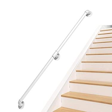 Imagem de Corrimão de escada - kit completo, corrimão de tubo branco industrial de escada com suporte de montagem na parede, casa contra a parede, grades internas e externas para idosos (tamanho: 300 cm)