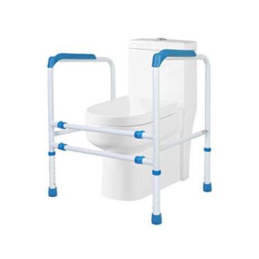 Imagem de Moldura de vaso sanitário ajustável com trilho ajustável e barra de apoio Moldura de segurança de vaso sanitário ideal para idosos deficientes (Cor: Azul) Cor: Azul (Cor: Azul)