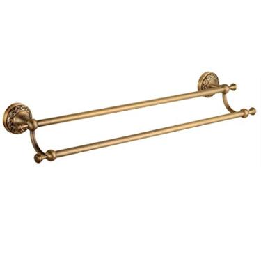 Imagem de ZJYWMM Toalheiro duplo de banheiro barra de toalha de cobre antigo pendurado bronze varanda banheiro suporte de toalha de cozinha pendurar na parede cabide de torre/50 cm