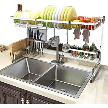 Imagem de Escorredor de louça de 2 camadas com suporte de utensílio de tábua de drenagem, escorredor de pratos à prova de ferrugem para bancada de cozinha (cor: A) (B) (B)