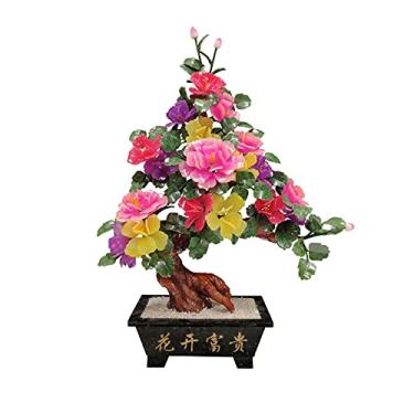 Imagem de KUYBTU Árvores artificiais vasos plantas estilo chinês decoração de flor de jade bonsai decoração de escritório em casa antigo jade esculpir bonsai ornamentos de flores bons presentes para mães e