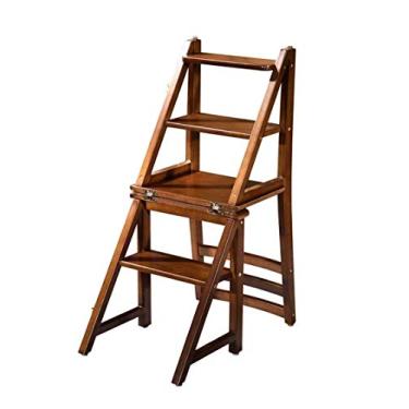 Imagem de Banqueta de degrau, escada de degrau, ferramenta dobrável de madeira para casa, escada dobrável, escada dobrável, prateleira multifunções de uso duplo, banco alto, madeira de borracha