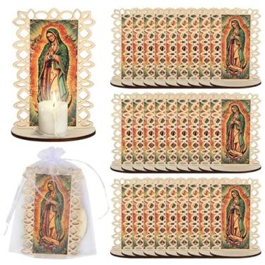Imagem de 30 molduras de madeira de Nossa Senhora de Guadalupe, estátuas de madeira, Virgem de Guadalupe, com sacos de presente de organza, lembrancinhas de batismo para convidados, centros de mesa de primeira