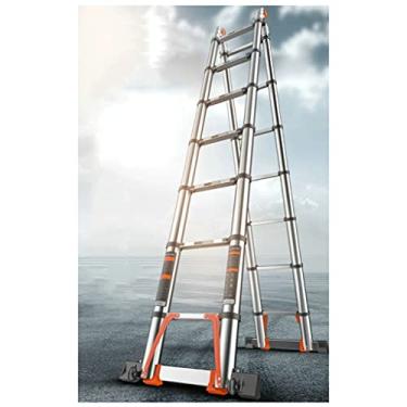 Imagem de BPHUI Escada de extensão telescópica para escada telescópica de alumínio doméstico de 4,5 m, escada de extensão de retração de um botão, escada dobrável com mecanismo de bloqueio com mola para teto de carga máxima de 150 kg