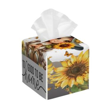 Imagem de Capa quadrada de couro para caixa de lenços à prova d'água, organizador de papel facial de gnomo cinza fofo com cinto inferior, estojo de lenços para mesa, banheiro, escritório, mesa, carro