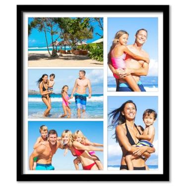 Imagem de HUICAPTYI Moldura de colagem de 5 aberturas, 10 x 15 cm, moldura para várias fotos, decoração de parede ou mesa, de madeira maciça, para sala de aula e escritório (preta)