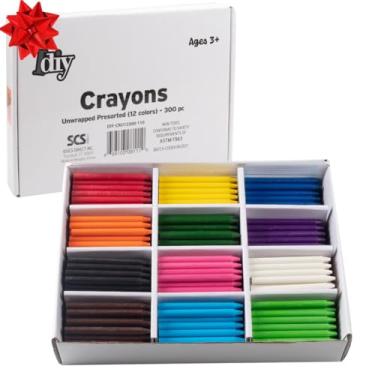 Imagem de Giz de cera desembrulhado a granel da IDIY (300 unidades pré-classificadas, 25 de 12 cores) – Sem papel, teste de segurança ASTM, para crianças, professores, salas de aula de arte, materiais e projetos de volta às aulas – Estilo de aula