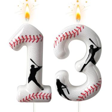 Imagem de Vela número de aniversário de beisebol, número 13 velas para topo de bolo, decoração de bolo ideal para festas de aniversário, aniversário de casamento e outras celebrações (andle 13)