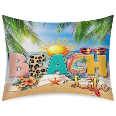 Imagem de Fronha de almofada de cetim de seda de tamanho padrão para cabelo e pele, capa de travesseiro macia antiderrapante refrescante palavra praia litorânea com fecho de envelope para dormir mulheres homens