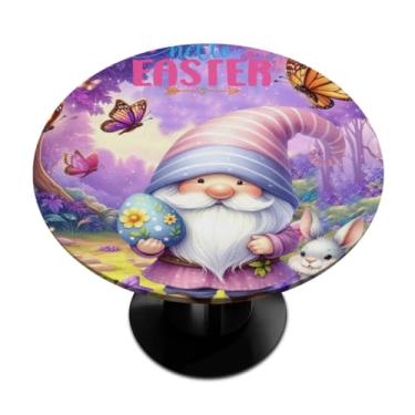 Imagem de hongjinglin Toalha de mesa redonda com borda elástica de Páscoa, toalha de mesa redonda limpável para ambientes internos e externos, pátio, jantar, cozinha, festival, decoração para mesas de 101 a 111