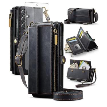 Imagem de Asuwish Capa de telefone para Samsung Galaxy S25 FE 5G capa carteira com zíper com protetor de tela e alça transversal alça flip bloqueio RFID suporte para cartão celular S 25 EF S25FE 25S 25FE