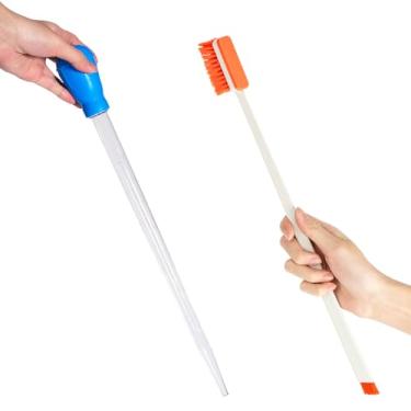 Imagem de Swirge Kit de limpeza e alimentador de aquário com 2 peças, escova de limpeza de tanque de peixes e conjunto de alimentador de coral, pastor de peru para aquário, raspador de algas, pipeta longa para