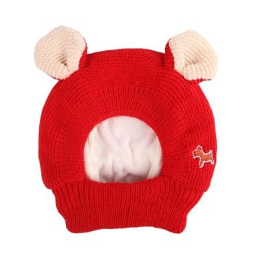 Imagem de Stgfyxgs Touca de festa para gatos, gorro de tricô adorável, à prova de vento e quentinho para cães, animais de pequeno e médio porte, gatos, filhotes, Vermelho