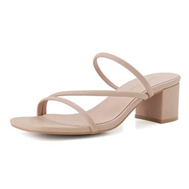 Imagem de Shoe'N Tale Sandálias femininas salto baixo grosso salto bloco quadrado aberto bico aberto slip on mules, A Nude, 38 BR