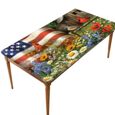 Imagem de Toalha de mesa retangular com borda elástica, toalha de mesa dobrável para piquenique ao ar livre com flor de primavera para mesas de 1,8 m, capa de mesa interna à prova de óleo para cozinha 76 cm x
