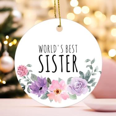 Imagem de Qeheb Enfeite de irmã, melhores presentes de irmãs para enfeites de pendurar de Natal para decorações de festa de árvore de Natal, melhores enfeites decorativos de irmã do mundo, lembrança