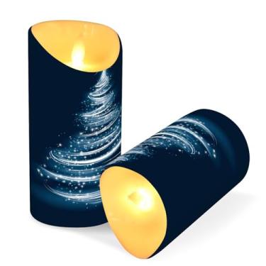 Imagem de Blueangle Pacote com 2 velas de árvore de Natal brancas brilhantes sem chama com controle remoto e temporizador, velas LED cintilantes (7,6 cm x 15 cm) para decoração de casa, casamento, acampamento