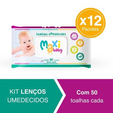 Imagem de Kit 12 Toalhas Umedecidas Hipoalergênico 50un Cada Maxi Baby