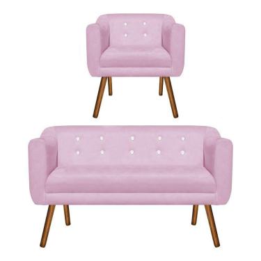 Imagem de Kit 01 Namoradeira e 01 Poltrona Julia Rosa Com Strass