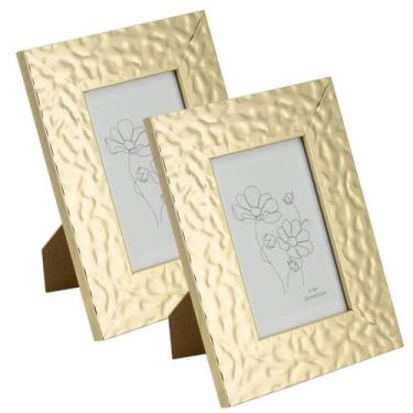 Imagem de Kit 2 Porta Retrato 10x15cm Borda Larga Tipo Metalizada Cor:Dourador -