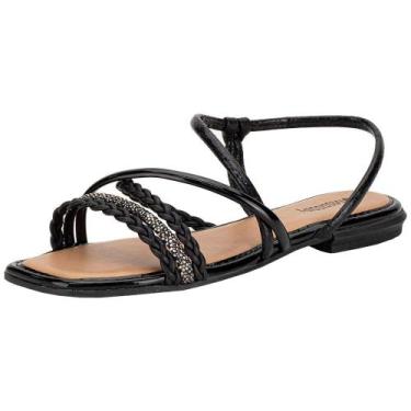 Imagem de Sandália feminina flat mississipi j0661, Verniz, Preto, 37