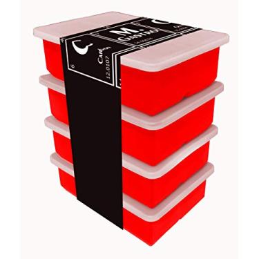 Imagem de Bandejas de cubo de gelo de silicone da M.Gastro, economize com nossa ECONOMIA pacote com 4, cubos de gelo extragrandes, design de economia de espaço, 6 cavidades, Red with 4 Lids, 4