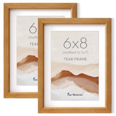 Imagem de Fun Memories Conjunto de 2 porta-retratos de 15 x 20 cm, moldura de madeira teca maciça natural com vidro temperado HD, moldura de madeira moderna simples 15 x 20 cm fosca para 13 x 18 cm, tela de