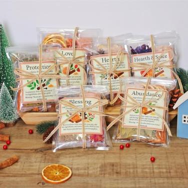 Imagem de 6 pacotes de mistura de panela de ferver, Blessings Potpourri kit de panela fervente com bênção, abundância, amor, lareira e especiarias, proteção, fogão de lareira potpourri para presente de Natal