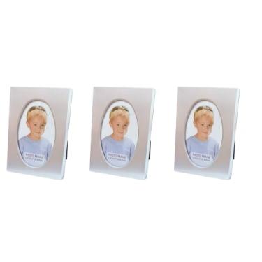 Imagem de Pofectsty Conjunto de 3 mini porta-retratos metálicos de 6 x 8 cm dourado champanhe com armazenamento de fotos atrás, moldura pequena de 5 x 8 cm (prata, oval)