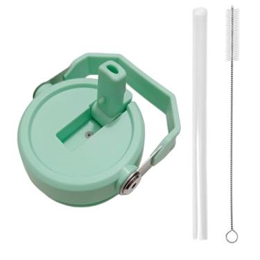 Imagem de Tampa de copo de substituição para Stanley IceFlow 590 ml, 850 g, tampa flip com canudo reutilizável, escova de limpeza (Viridity, 590 ml e 850 g)