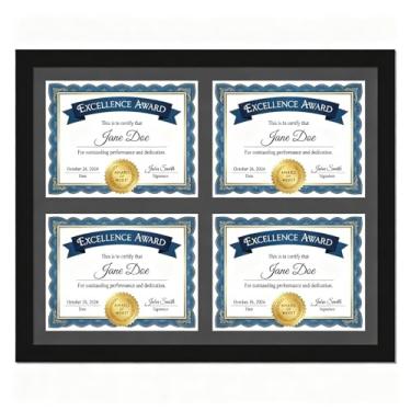 Imagem de CroBlissful Porta-retrato para diploma de 20 x 28 cm, preto, 50 x 61 cm, com 4 tapetes de abertura, exibe quatro documentos de 21 x 28 cm - Suporte de certificado horizontal para montagem na parede