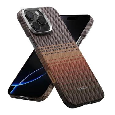 Imagem de Capa pitaka para iPhone 16 Pro Max, compatível com MagSafe, fina e leve, sensação sem capa, tecido de fibra de aramida 1500D [Tecido tátil – Multicolorido Por-do-sol]