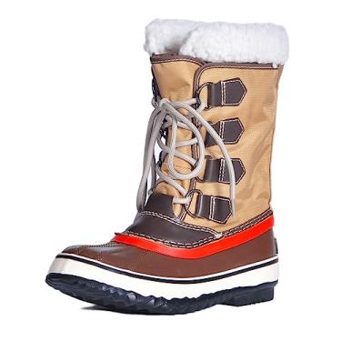 Imagem de landing craft Botas de neve femininas, cabedal de couro impermeável, antiderrapante, sola de borracha vulcanizaty, botas de pato, Bege, 35