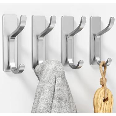 Imagem de niffgaff Ganchos de parede para casaco e toalha: gancho adesivo de porta de 5,8 kg, gancho adesivo para parede, armário, banheiro - prata, pacote com 4