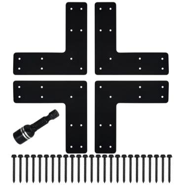 Imagem de Enprotty Suporte Para Poste Em L, 4 Peças - Placa Plana De Reparo 10X10'' Madeira Serrada 4X4,6X6, Suportes Pérgola Resistentes Com Revestimento Pó Preto, Viga, Conectores Parafusos