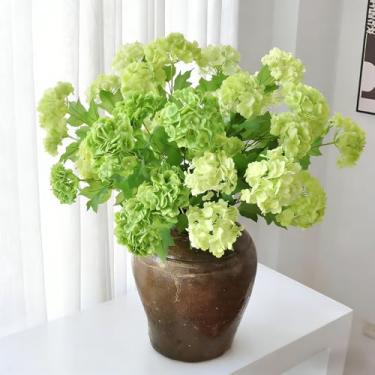 Imagem de ASTRYAS 6 peças de flor artificial Viburnum de 78 cm, haste longa, realista, branca, pequena, hortênsia, látex, para decoração de casa, mesa, arranjos florais verde-escuro