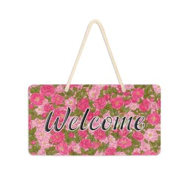 Imagem de Burbuja Placa de boas-vindas vintage rosa para porta da frente, placa de boas-vindas de PVC para pendurar na parede varanda casa de fazenda, decoração de feriados, 15 x 28 cm