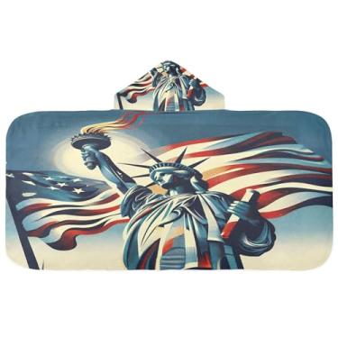 Imagem de Burbuja Toalha de banho com capuz Statue Liberty Holding Joint para crianças, toalha de praia de pelúcia macia absorvente para meninas e meninos 3-10 anos, 61 x 127 cm