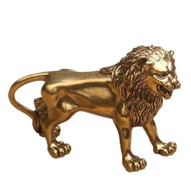 Imagem de Estátua em miniatura de leão da pradaria de latão, escultura de leão animal de metal, escritório, casa, escritório, escritório, mesa de trabalho, peso de papel, bonsai, micro paisagem, decoração de