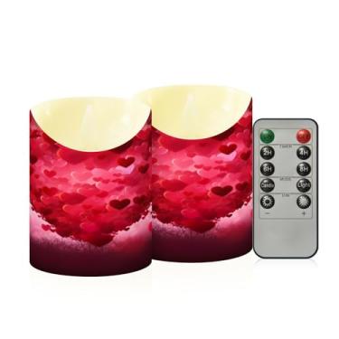Imagem de Wassud Pacote com 2 velas de coração vermelho sem chama com controle remoto, velas realistas cintilantes com temporizador, velas decorativas para Natal, casamento, festa, decoração de casa pequena