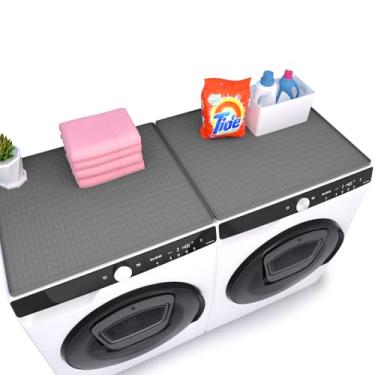 Imagem de 2 peças de tapete protetor de lavadora e secadora, 63,5 cm x 48,3 cm, antiderrapante, impermeável, lavável, capa de bancada, tampa de lavanderia com borda elevada para lavanderia, cozinha, casa, fácil