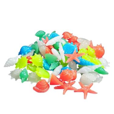 Imagem de 300pcs Pedras que Brilham no Escuro Forma de Concha Caracol Estrela do Mar Pedra Fluorescente Resina Brilhantes Decoração para Aquário Paisagem Aquática