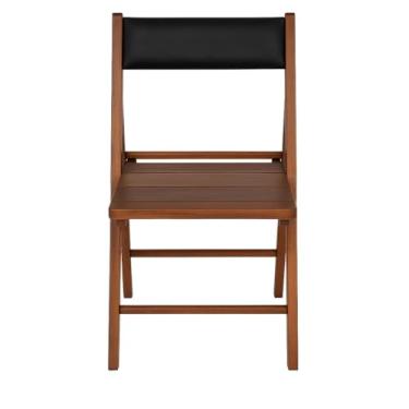 Imagem de Cadeira Dobrável em Madeira Cor Castanho com Assento Multilaminado e Encosto Estofado Preebel Courino Preto
