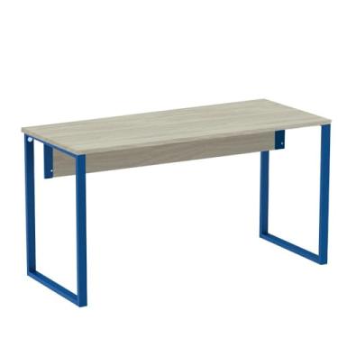 Imagem de Mesa Escritório P25 Tub Pandin 150 cm (larg) Tampo Mdp Nogueira Casablanca Pé Aço Tubular Branco